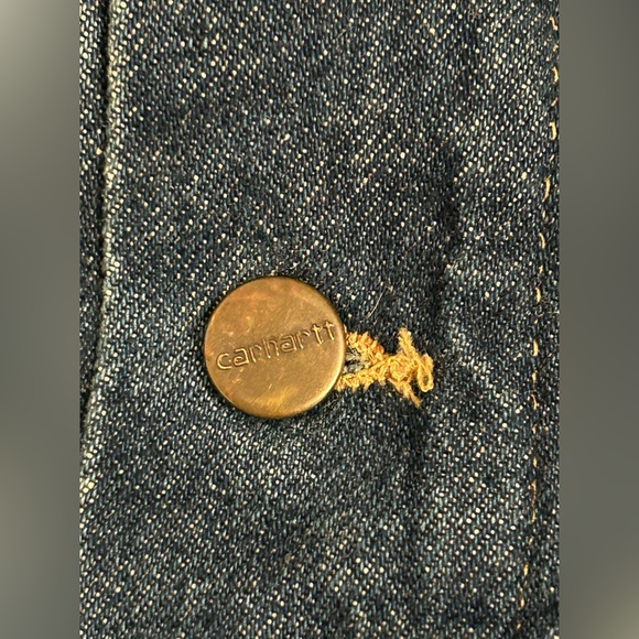 Vintage 90s Carhartt Aztec Lined Denim Trucker Jacket Size XXL Union Made USA - Picture 10 of 12